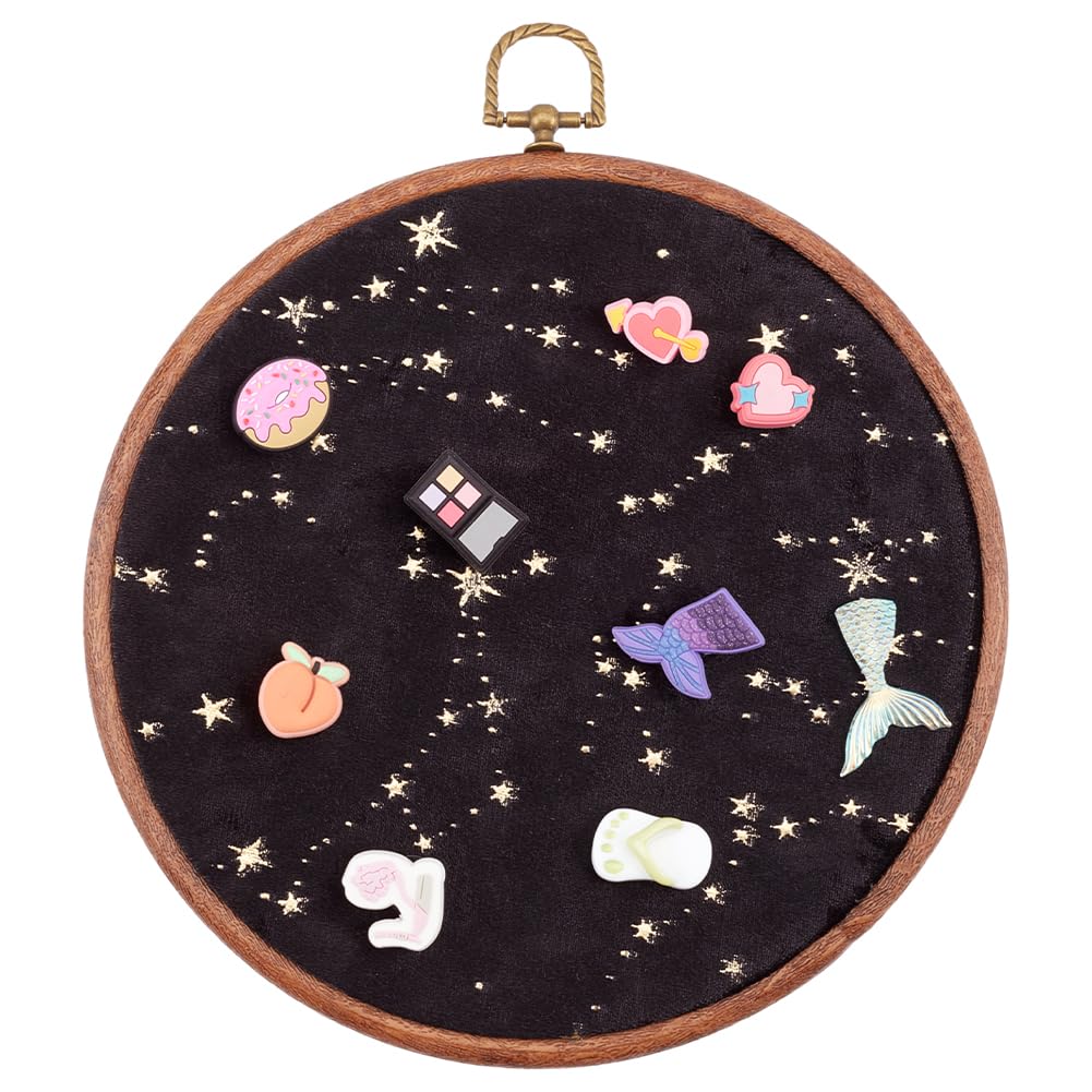 GORGECRAFT Badge Brooch Pennant Display Wall Hanging Vintage Round Polyester Organizer Board Velvet Earrings Necklace Enamel Pin Holder Collection Display Stand Storage Case for Jewelry Black