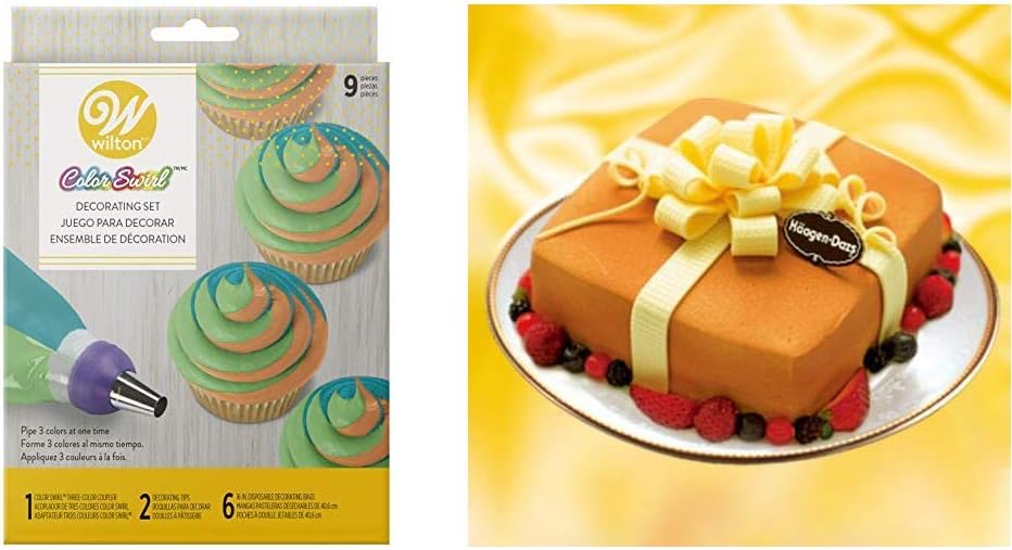 Wilton Colour Swirl Piping Set, 3-Colour Piping Bag Coupler, 9 Piece Cake Decorating Kit & Decorating Tip Set, Stainless Steel, Multi-Colour