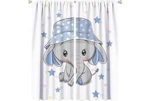 Denruny Cartoon Cute Elephant Curtain Nursery Baby Elephant with Blue Hat Windows Drapes for Nursery Room Kids Room Gifts for Boys and Girls Rod Pocket 2 Panels 63L x 27.5W