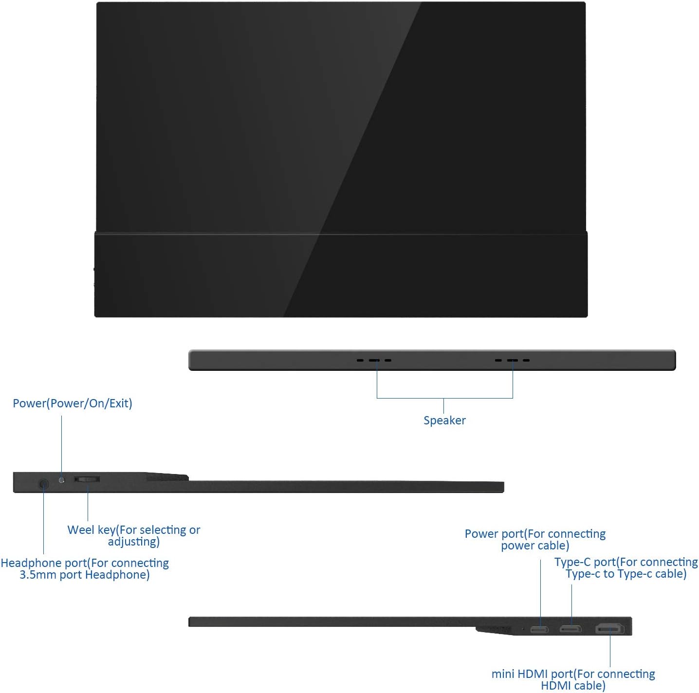 Portable Monitor Display 1920x1080 15.6-inch Super Thin IPS Gaming Monitor Screen USB-C for Laptop Computer Mac Phone HDMI Device,PS4 Xbox,Nintendo,Raspberry pi,Mac Mini,Mobile with Leather Case: Computers & Accessories