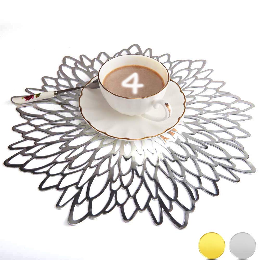 Mangata Silver Placemats Set of 4, Round Table Placemats for Christmas, Wedding, Dinner Parties, Restaurant, Hotel, 38cm, 15.5 inches,