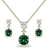 B. BRILLIANT Sterling Silver Genuine, Created or Simulated Gemstone & White Topaz Round 3-Stone Dangling Necklace & Earrings Set