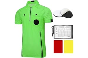 REDGINO Pro Soccer Referee Shirt Jersey Short Sleeve Ref Costume Uniform with Badge Holder, Referee Wallet, Red & Yellow Cards
