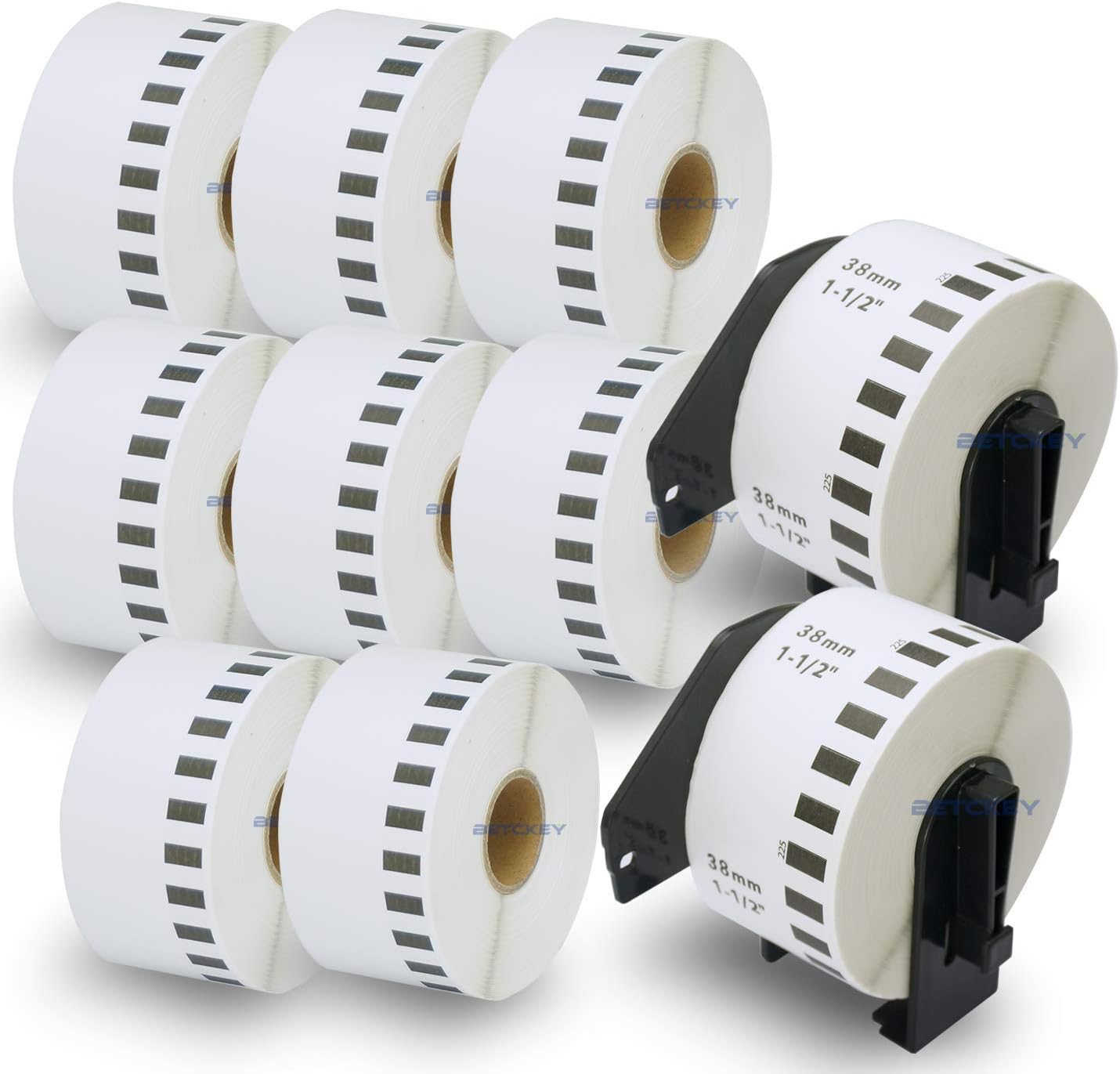 BETCKEY - Compatible DK-2225 Continuous Length 1-1/2" x 100'(38mm x 30.48m) Replacement Labels, Compatible with Brother QL Label Printers [10 Rolls + Two Refillable Cartridge Frame] : Office Products