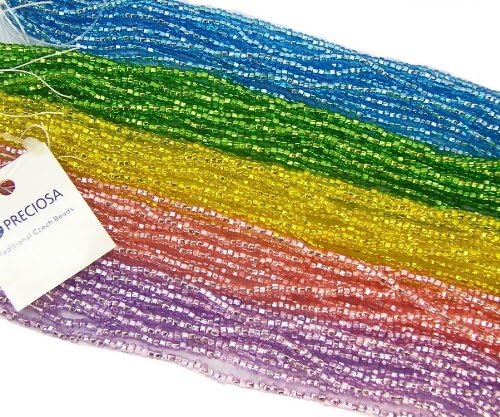 Czech 6/0 Glass Seed Beads - Pastel Mix Silver Lined (5 X 6-string Hanks) Preciosa Jablonex