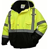 SKSAFETY High Visibility Reflective Jackets for Men, Waterproof Class 3 Safety Jacket with Pockets, Hi Vis Yellow Coats with Black Bottom, Mens Work Construction Coats for Cold Weather, M, 1 Pack