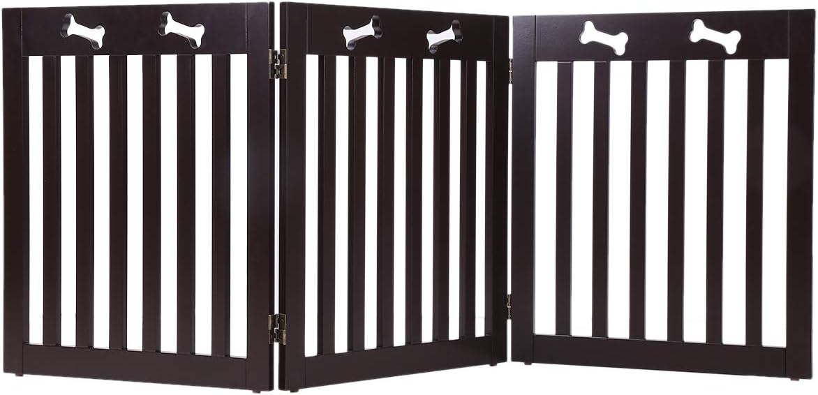 Petonaut Collapsible Wood Pet Gate With Three Pieces Freestanding Pet Door Suitable For Doorway Stairs Kitchen (50.8 cm Wx61 cm H, Dark Brown)