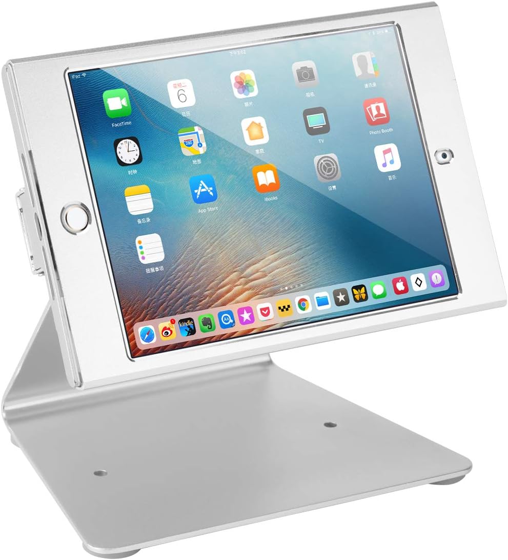 Fairycat Security POS Stand Holder Enclosure with Lock & Key Payment Stand for Retail Kiosk iPad Mini1/2/3/4,360 Degree Rotating (Silver)