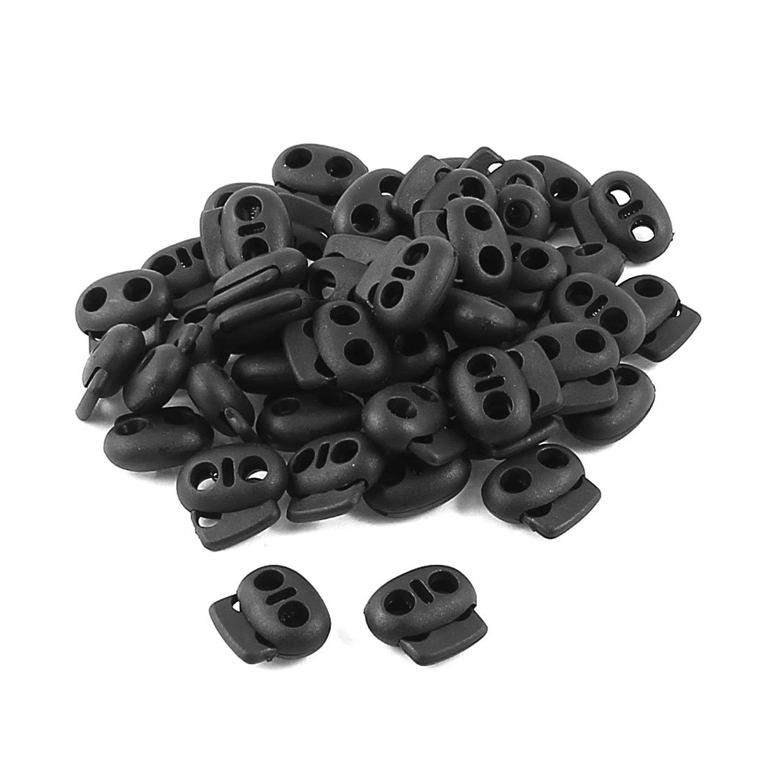 sourcing map Plastic Double Holes Spring Loaded Rope Cord Lock 50pcs Black