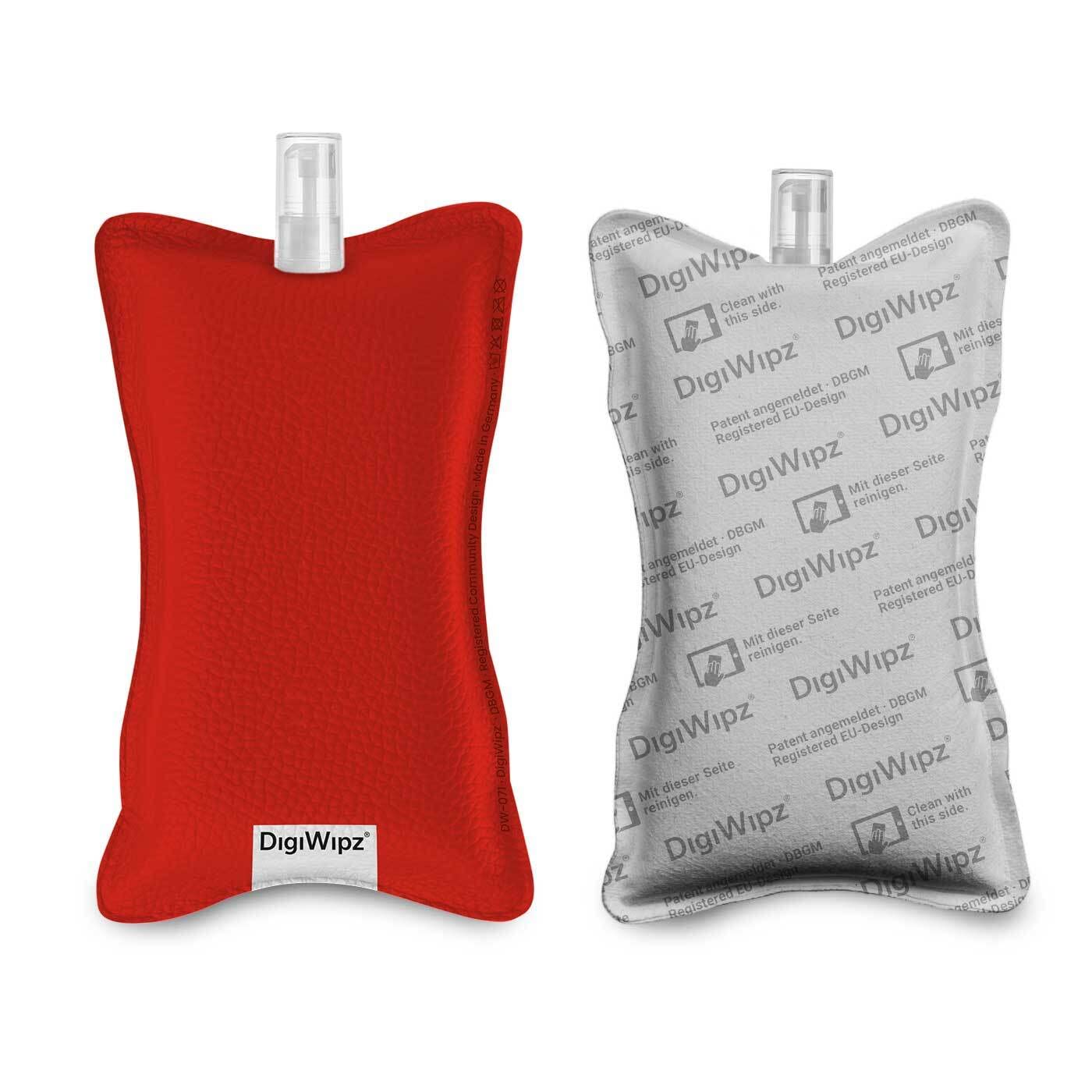 DigiWipz® The ingenious 2-in-1 display cleaner (cherry red), screen cleaner for displays and touchscreens, screen cleaner microfibre sponge with integrated sprayer