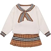 Balatale Toddler Baby Girls Fall Outfits Long Sleeve Knitted Sweater Tops Pleated Mini Skirt Set Autumn Winter Clothes Set