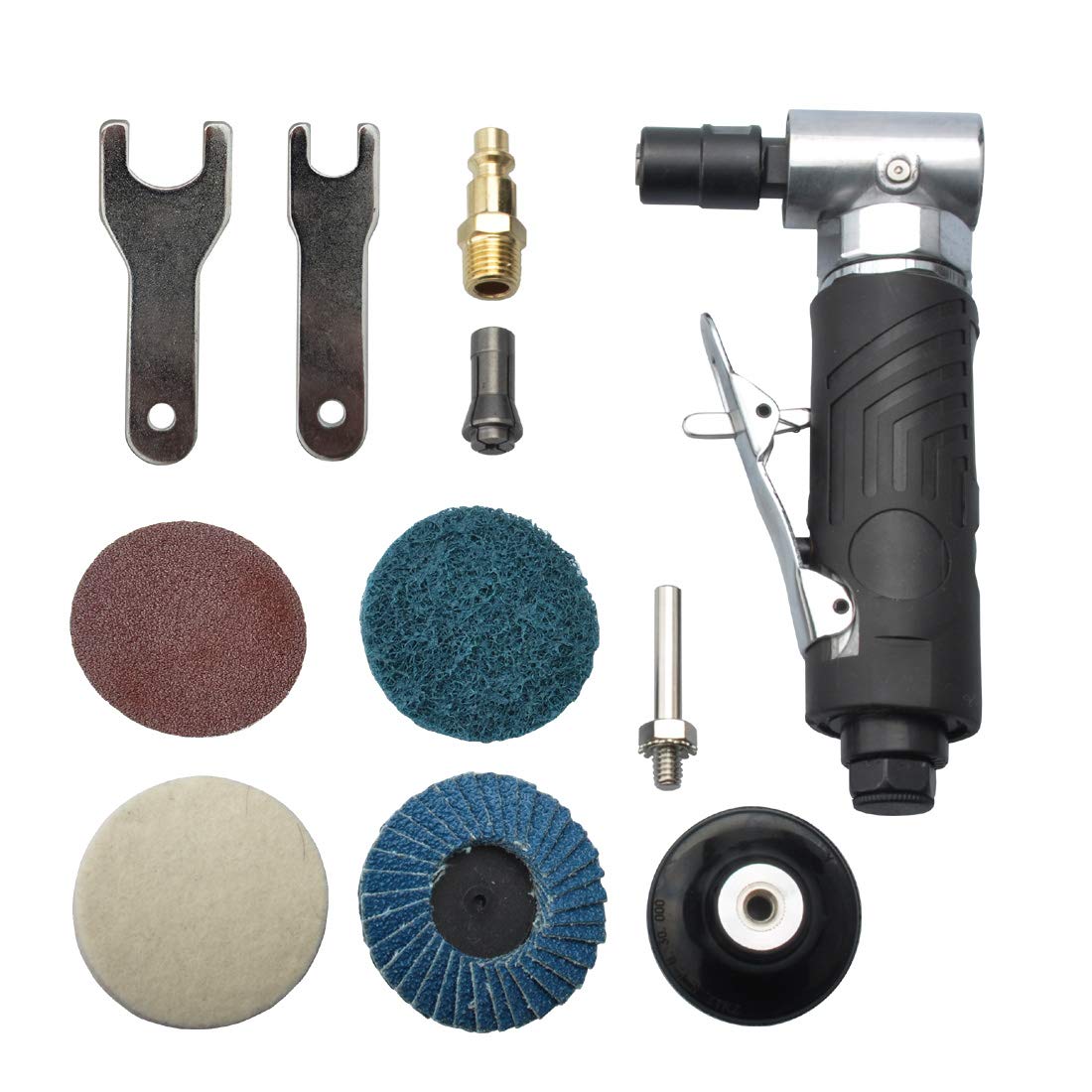 Photo 1 of PROSHI 1/4 inch angle air die grinder with 4 pcs 2" roll lock sanding discs