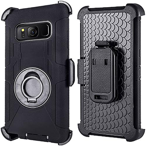 For Samsung Galaxy S8 PLUS Case (Not for S8/Note 8), PlusMall Rugged Shockproof Hybrid Protective Case Back Cover with Swivel Belt Clip Hard Holster Defender Case Ring Rotating Kickstand (Black)