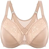 DELIMIRA Women's Front Closure Bras Posture Full Coverage Plus Size Lace Underwire Unlined Bra