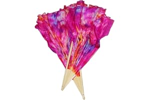 Aumulen Women 1 Pair 4" (10cm) Short Silk Belly Dance Fan Veils Hand Made Belly Dancing Folding Colorful Fans for Dance Performance