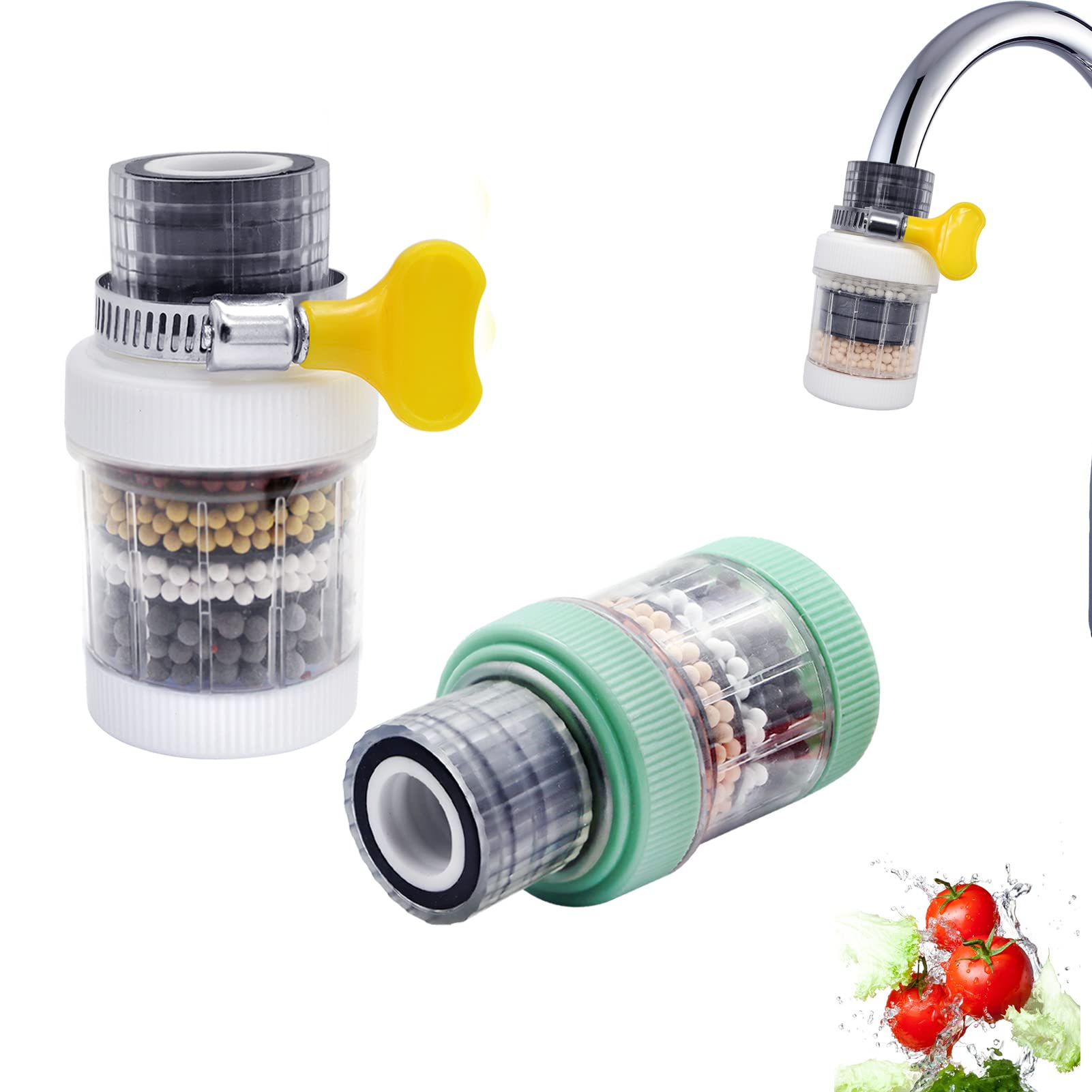 Hioph 2Pcs Faucet Filter, Water Tap Activated Carbon Clean Purifier Cartridge (Green)