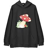JULGIRL Womens Cute Frog Sweatshirt Kawaii Long Sleeve Hoodie Cotton Pullover Tops with Pocket for Teen Aesthetic Clothes