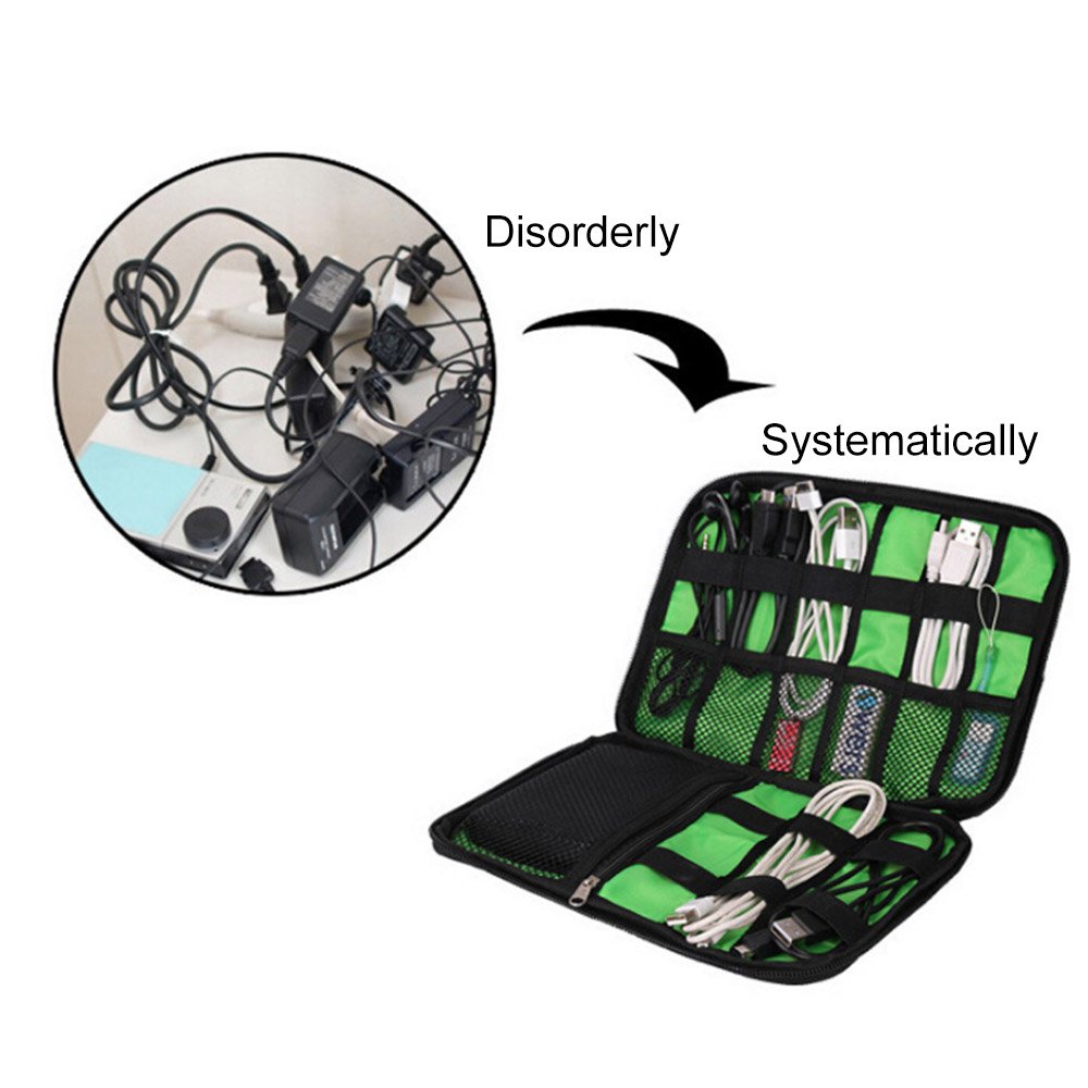 Waterproof Outdoor Travel Kit Nylon Cable Holder Bag,cable tidy bag,cables bag,camera accessories bag,Electronic Accessories usb drive storage case Camping Hiking Organizer Bag,External Hard Drive Carry Case. (black)