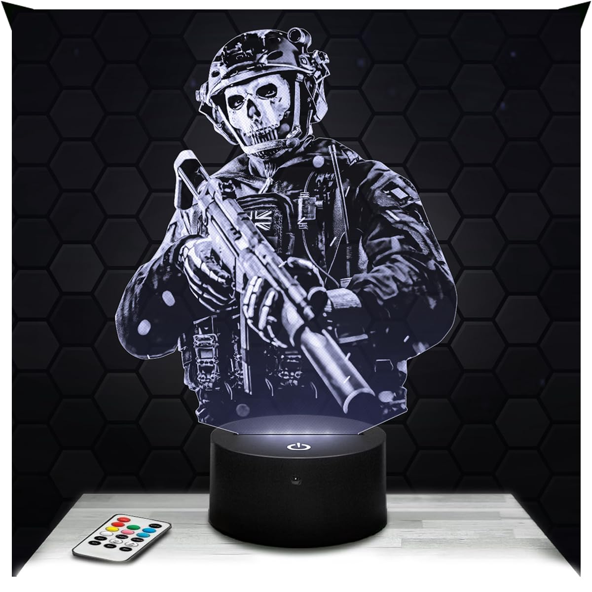 Lampephoto.fr - COD MW2 Simon Ghost Riley, Dekoration Jungenzimmer Gaming Gamer Videospiele Geschenkidee COD MW2 Geschenkidee Schreibtischlampe Geschenkidee Teenager, 3D Led Illusion TOP