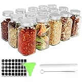 CycleMore 15 Pack 6oz Glass Spice Jars Bottles, Square Spice Containers with Silver Metal Caps and Pour/Sift Shaker Lid-40 Bl