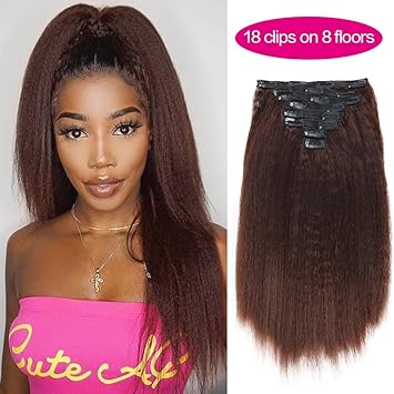 Amazon Com Leosa18inch Yaki Straight Clip In Hair Extensions For