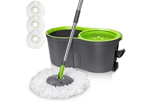 Spin Mop Bucket System,Masthome Pedal Spin Mop and Bucket with Wringer Set,EasyWring Microfiber Mop with 3 Mop Pads,360°Spinning Floor Cleaning System - Home & Office Suitable