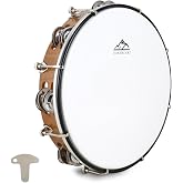 EASTROCK 10 inch Deep Tambourine Adjustable drum surface Double Row Jingle | Hand Held Plastic Tambourines Percussion Musical Instrument with 6 Tuning Bolts for Beginner Professional Performer