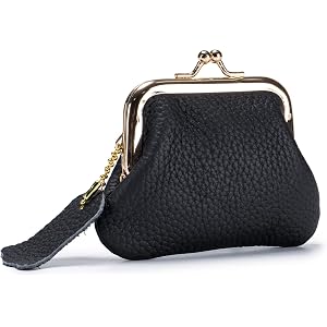 Genuine Leather Mini Coin Purse – Vintage Kiss Lock Small Wallet for Women – Portable Change Holder for Cash, Coins, Earbuds,