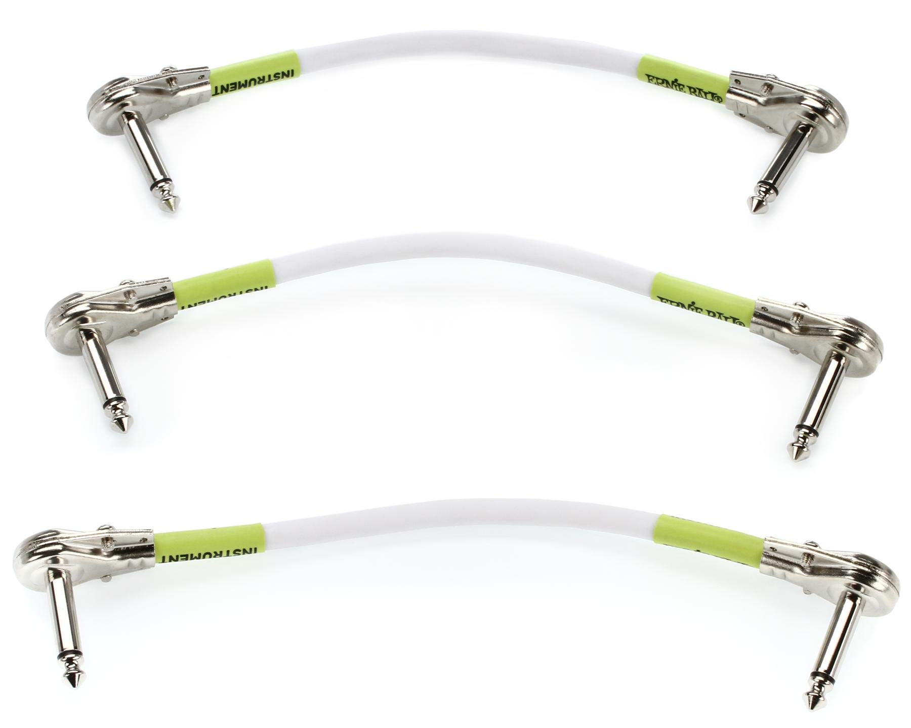 Ernie Ball 6 inch Flat Angle / Flat Angle Patch Cable 3-Pack - White