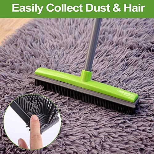 Soft Push Broom Bristle 59'' Rubber Broom Carpet Sweeper with Squeegee