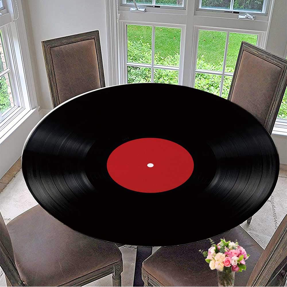 Round Polyester Tablecloth Table Cover Black Vinyl Record Lp Album