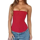 Luckinbaby Women Y2k Strapless Bustier Corset Back Zip Mesh Boned Bodyshaper Tube Top Sexy Going Out Bustier Tops