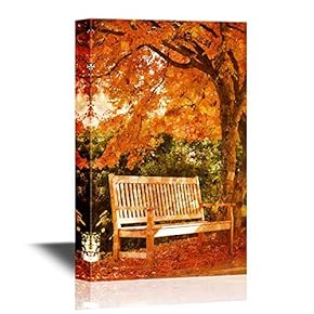 Canvas Wall Art - Lonely Bench in Autumn - Gallery Wrap Modern Home Art | Ready to Hang - 12x18 inches
