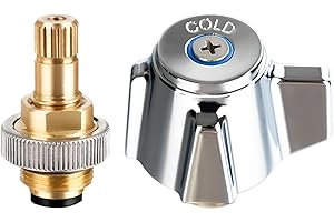 Phivan 4" Brass Faucet Handle Cartridge Replacement Stem Assembly Faucet Valves Cold Knob Handle Kit with Stem for Kitchen & Bathroom Knob Handles