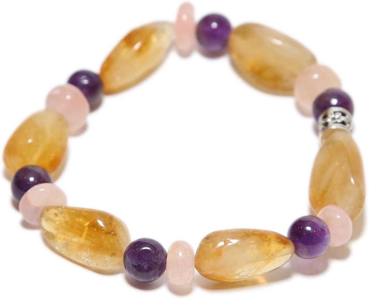 AqeeqeeNatural Gemstones Citrine, Amethyst, Rose Quartz Unisex Bracelet for Healing, Reiki, vastu