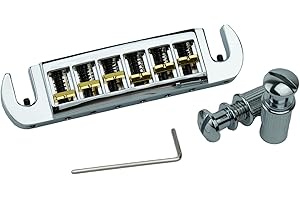 Guyker Guitar Bridge String Spacing 10.5mm, Zinc Alloy Dual-Tone Adjustable Wraparound Tune O Matic Bridge Tailpiece with Studs for 6 String Les Paul LP SG Electric Guitar (GM002, Chrome)