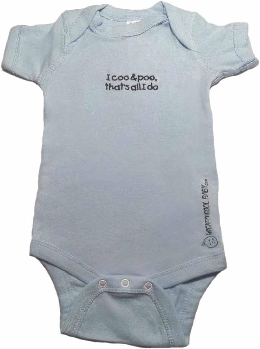 WICKED COOL BABY Baby's I Coo and Poo, that's all I do onesie 6 mo lt blue