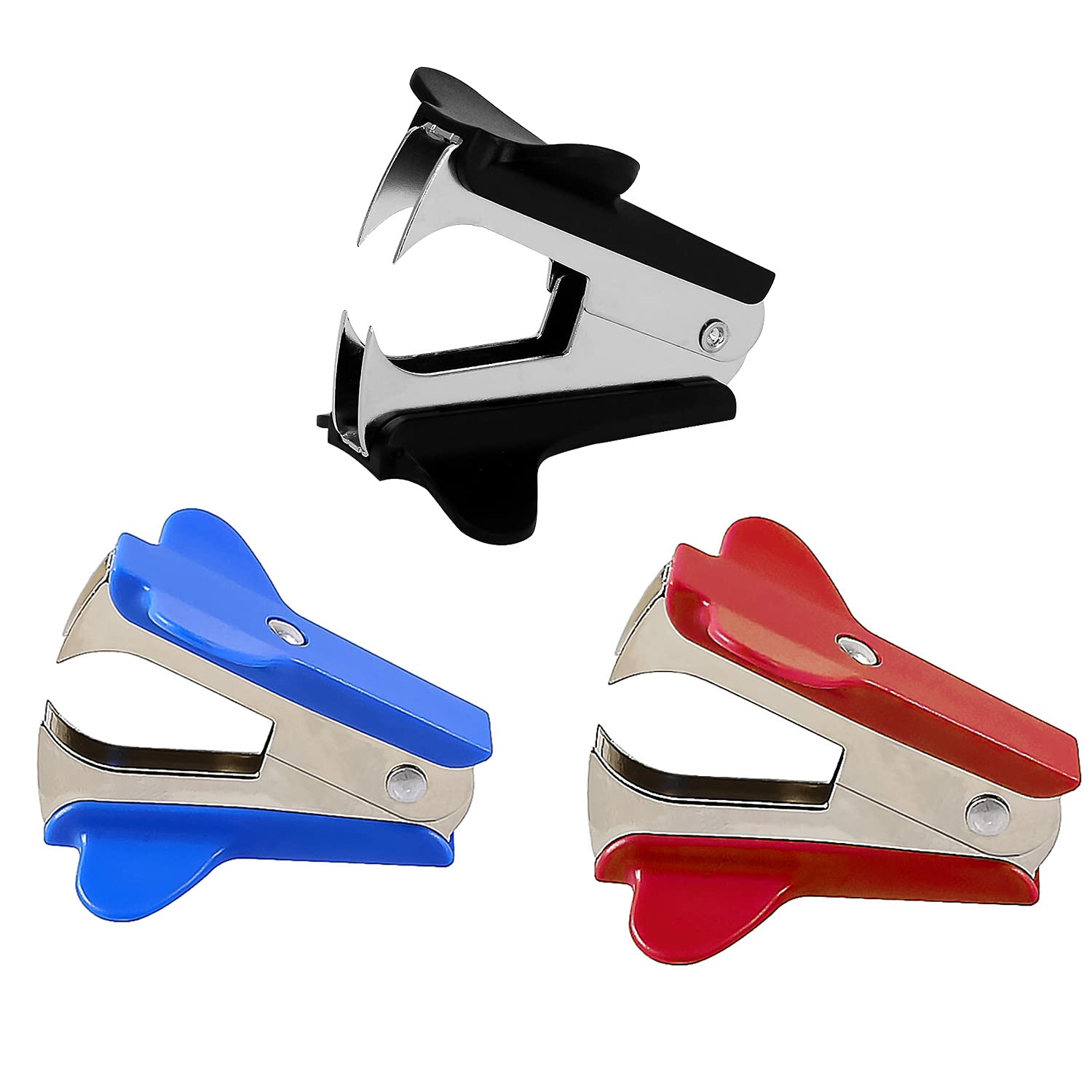Graplan 3 Pieces Staple Remover,Extra Wide Finger Grip Staple Extractor Lightweight Staple Remover Puller Tool with Steel Jaws for Office,School and Home(Red,Blue,Black)