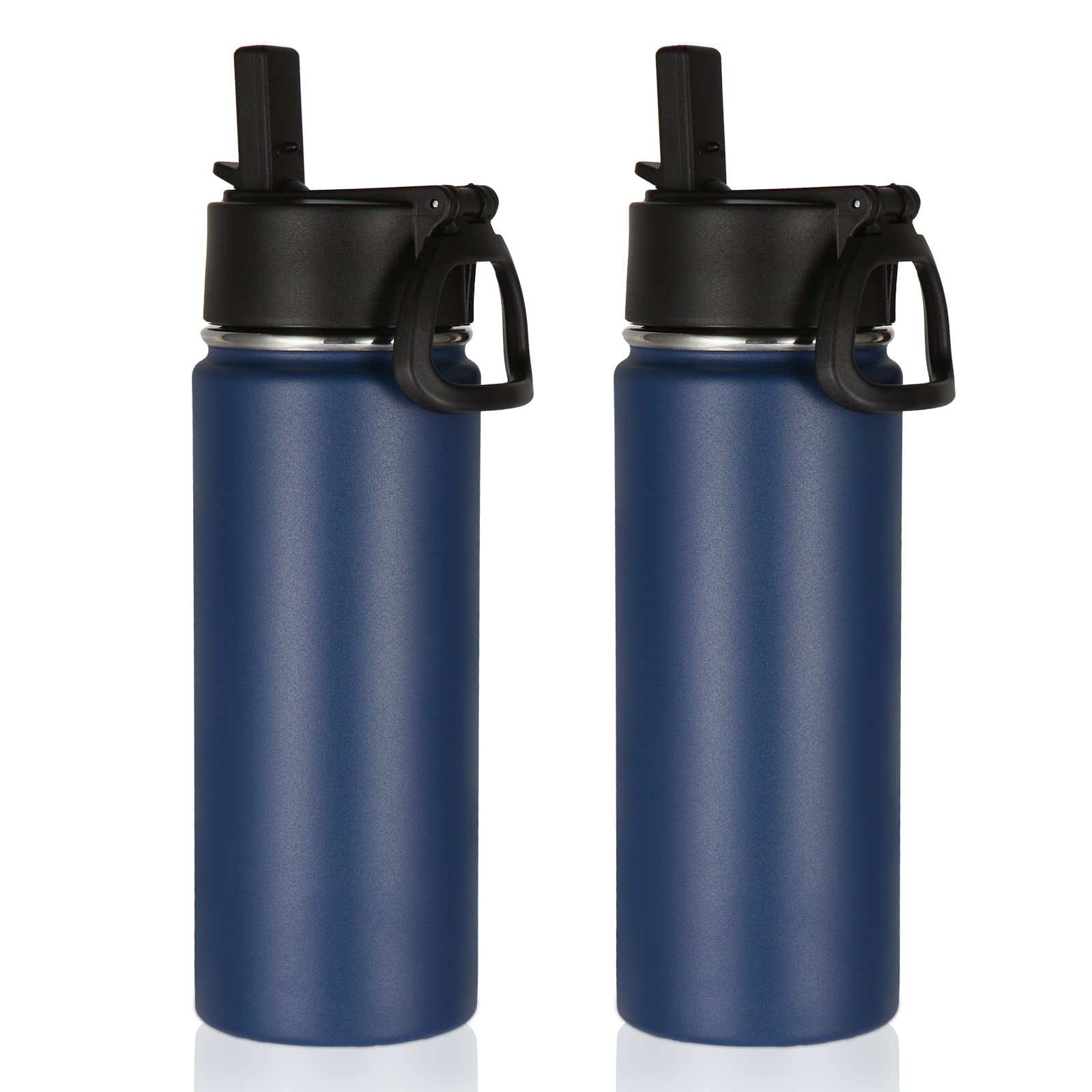 Volhoply 18oz Insulated Water Bottle 2 Pack, Multipack Kids Stainless Steel Water Bottles with Straw Lid, Double Wall Vacuum Metal Bottle (Navy,2 Pack)