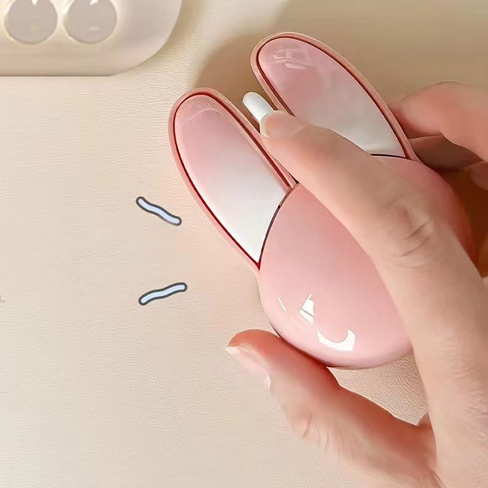 Lomiluskr Cute Bunny Wireless Mouse, Lightweight Soundless Mice, 2.4G Wireless Mice, Candy Colors, Kawaii Rabbit Mouse for Girls and Kids (Pink Bunny)