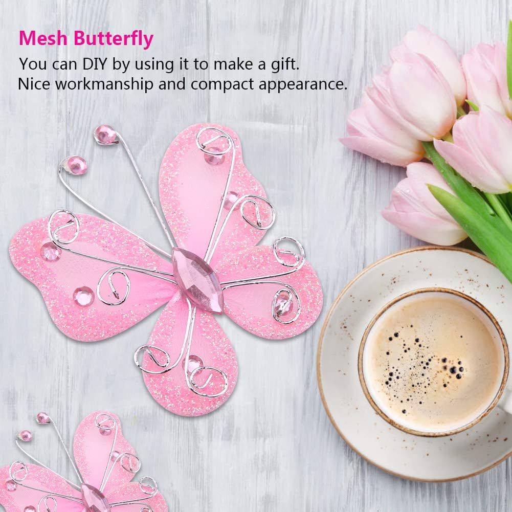 24pc Sheer Mesh Wire Glitter Butterfly, DIY Wedding Party Decoration for Bridal Attire Wedding Favors - Image 4
