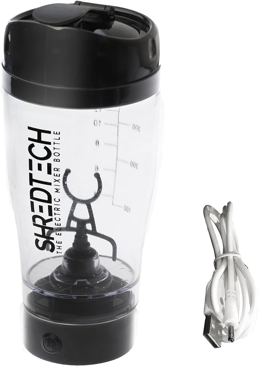 ShredTech: USB Rechargeable High Power Electric Protein Mixer - Portable Electric Vortex Mixer and Shaker Bottle - Black