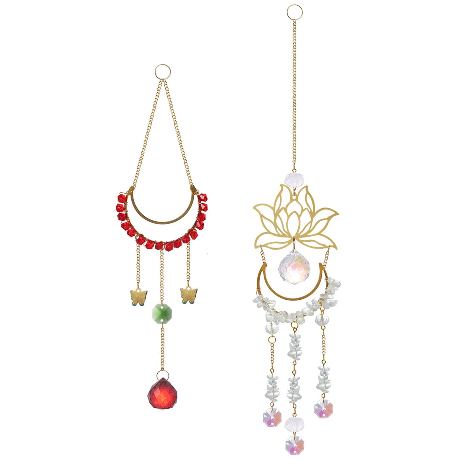 BDSHUNBF 2Pcs Glass Suncatcher, Hanging Ornament, Rhinestones Suncatcher, Sun Catcher, Rainbow Maker, Crystal Suncatchers, Hanging Moon and Lotus Sun Catchers