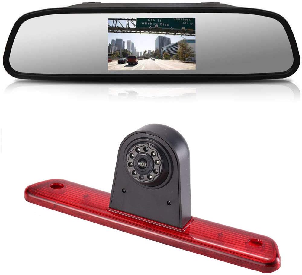 HD Auto IP68 1280Pixels Transporter Brake Light Roof Rear View Reversing Backup Camera Parking Aids System with Angle Adjustable Compatible with Peugeot Expert/FIAT Scudo/Citroen Jumpy/Toyota Proace