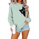 FRYAID Cat Sweatshirt Women Funny Black Cat Graphic Sweater Casual Cat Crewneck Holiday Long Sleeve Hoodie Pullover Top