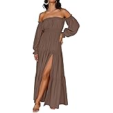 ZESICA Women's Boho Off Shoulder Spring Long Sleeve Dress 2026 High Waist Side Split Sexy Flowy A Line Long Maxi Dresses