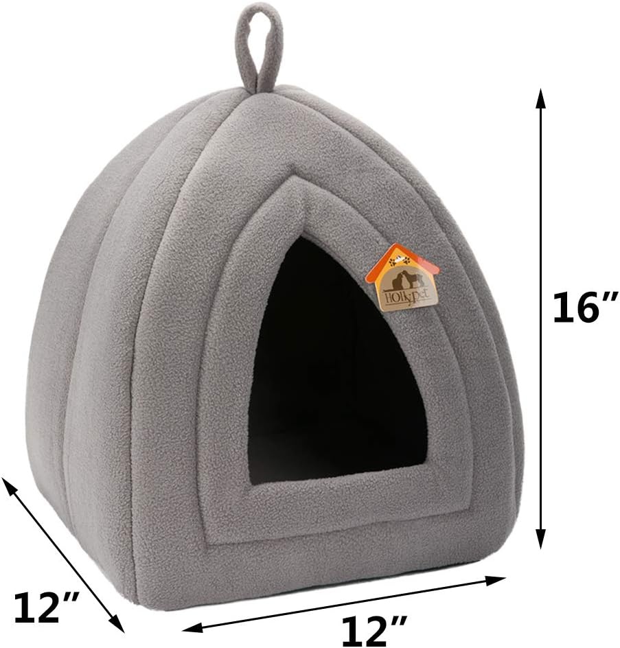Hollypet Self-Warming 2 in 1 Foldable Comfortable Triangle Cat Bed Tent House, Dark Gray : Pet Supplies