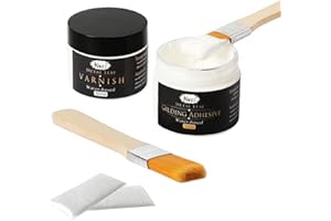 KINNO Gilding Adhesive, Gold Leaf Adhesive Kit, 50ml Gilding Epoxy Glue and 50ml Varnish, Water-Based Top Coat for Professional Craft Use