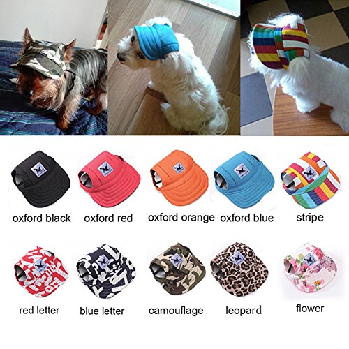 Happy Hours - Small Pet Dog Cat Baseball Visor Sports Hat Cap Puppy Summer Baseball Outdoor Ear Holes Sunbonnet Outfit Elastic Leather Neck Strap 6 Colors 2 Sizes Available (Stripes, Size S) - Thumbnail 6