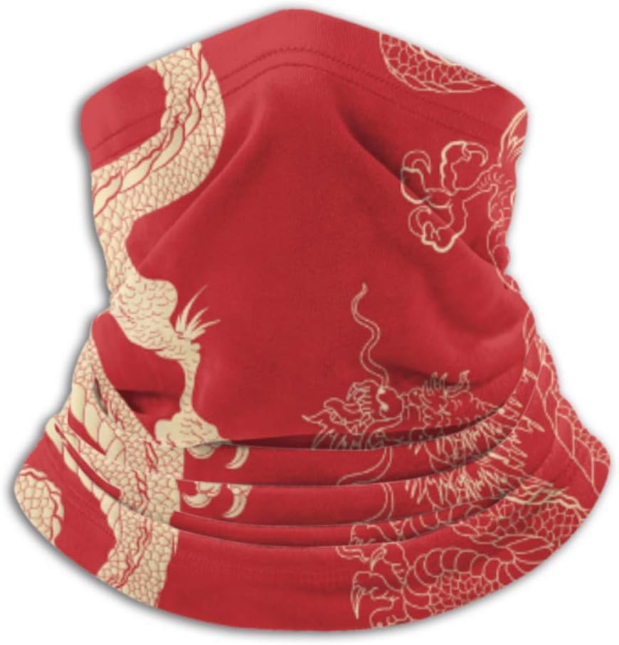 Fleece Neck Warmer ，multifunctional Gold Dragon On Red Chinese Dragon Scarf,a Full Face Mask Or Hat, Neck Gaiter, Neck Cap ，ski Mask, Half Mask,face